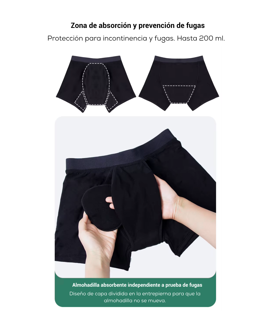 Bóxer absorbente masculino Clásico 200 - detalle capas absorbentes | emes