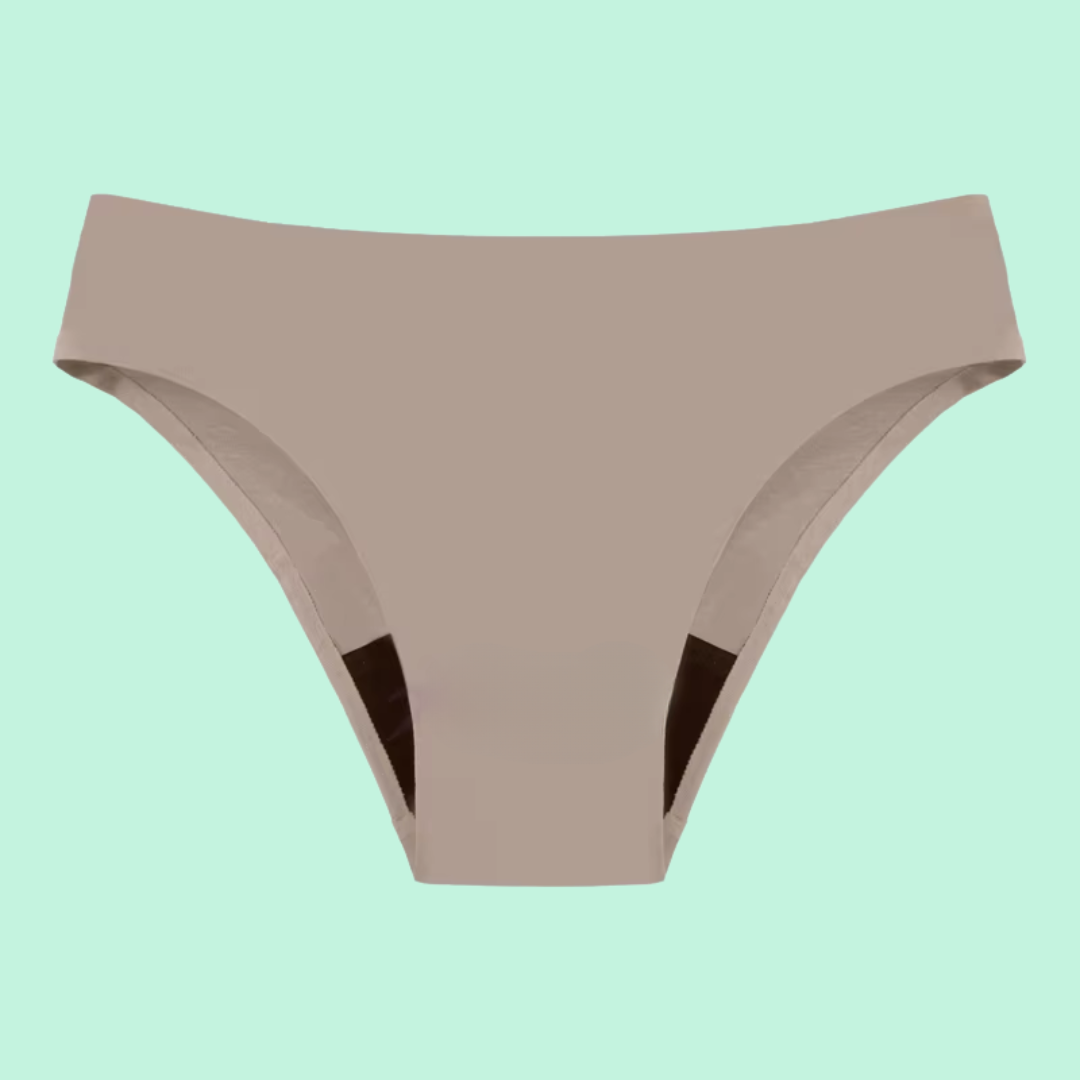 Bikini menstrual sin costura tiro bajo absorbente - color tostado | emes