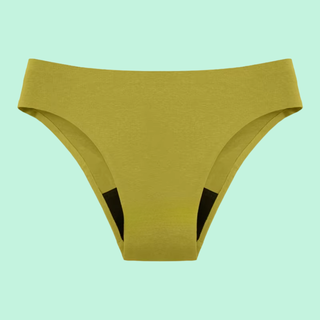 Bikini menstrual sin costura tiro bajo absorbente - color verde oliva | emes
