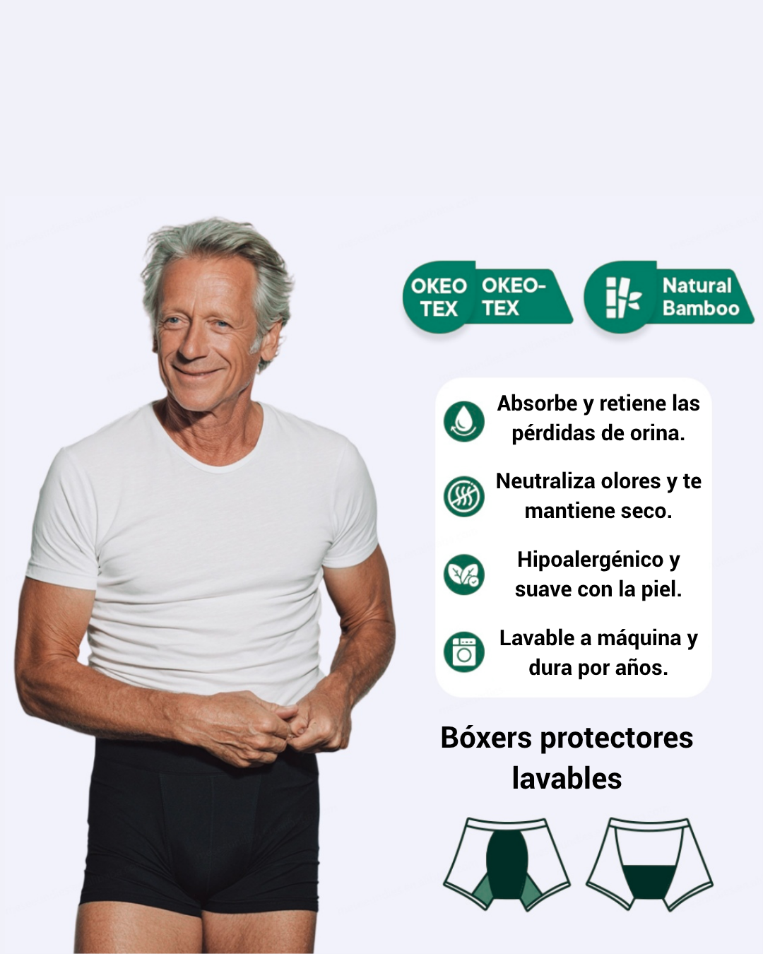 Bóxer absorbente masculino Clásico 200 - detalle capas absorbentes | emes