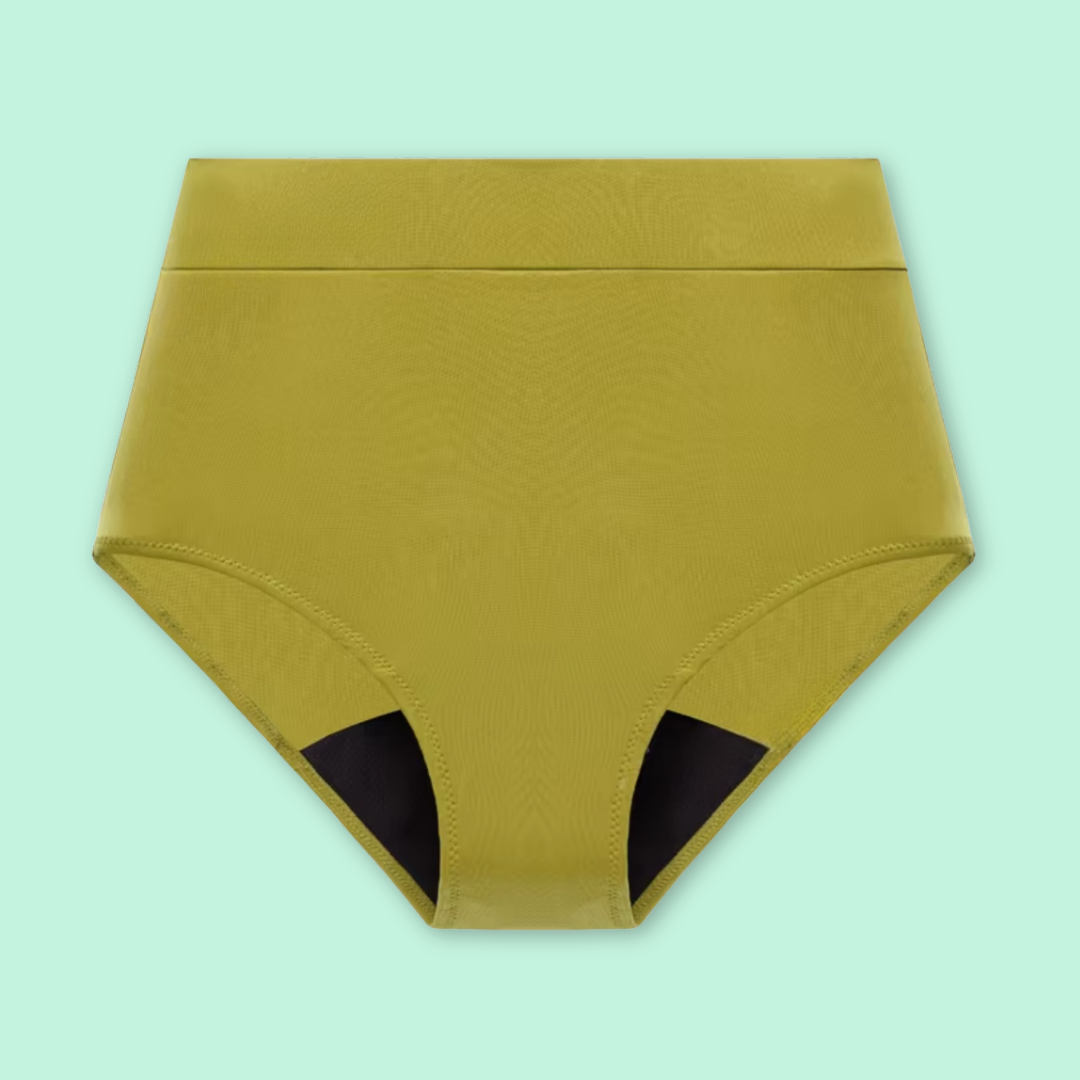 Bikini menstrual absorbente tiro alto verde oliva | emes
