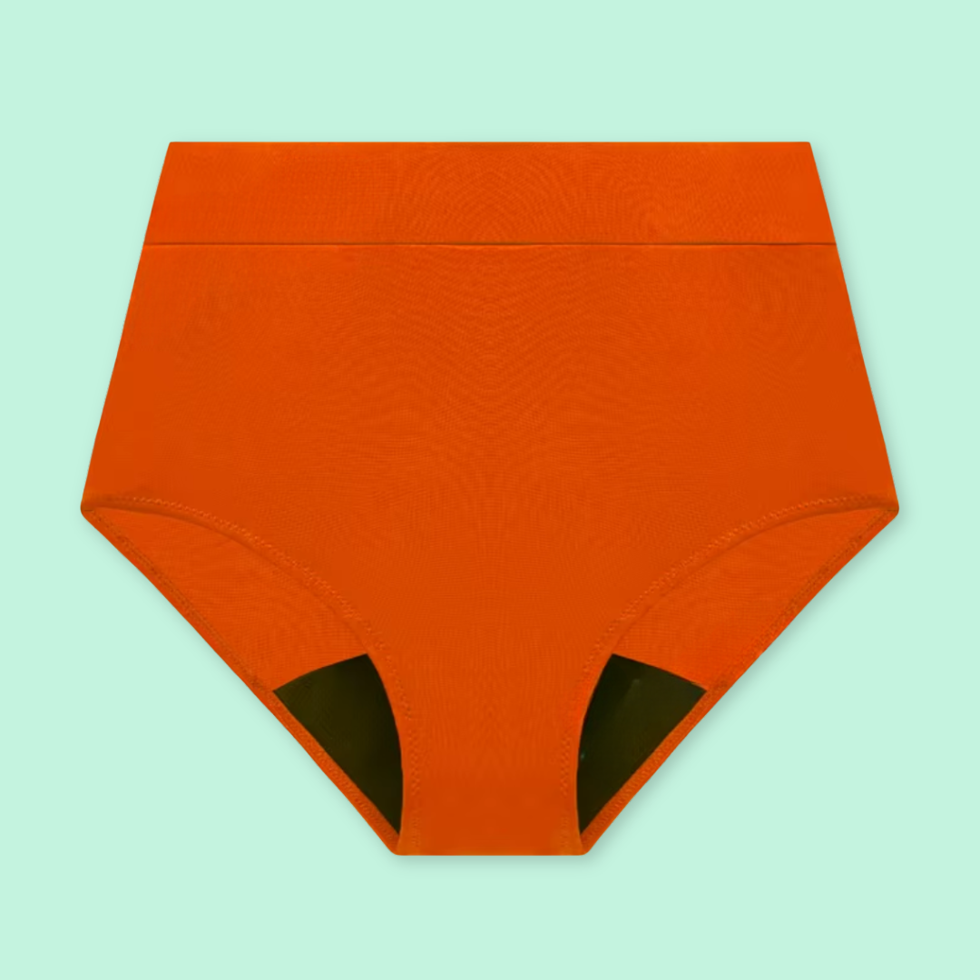 Bikini menstrual absorbente tiro alto naranja ladrillo | emes
