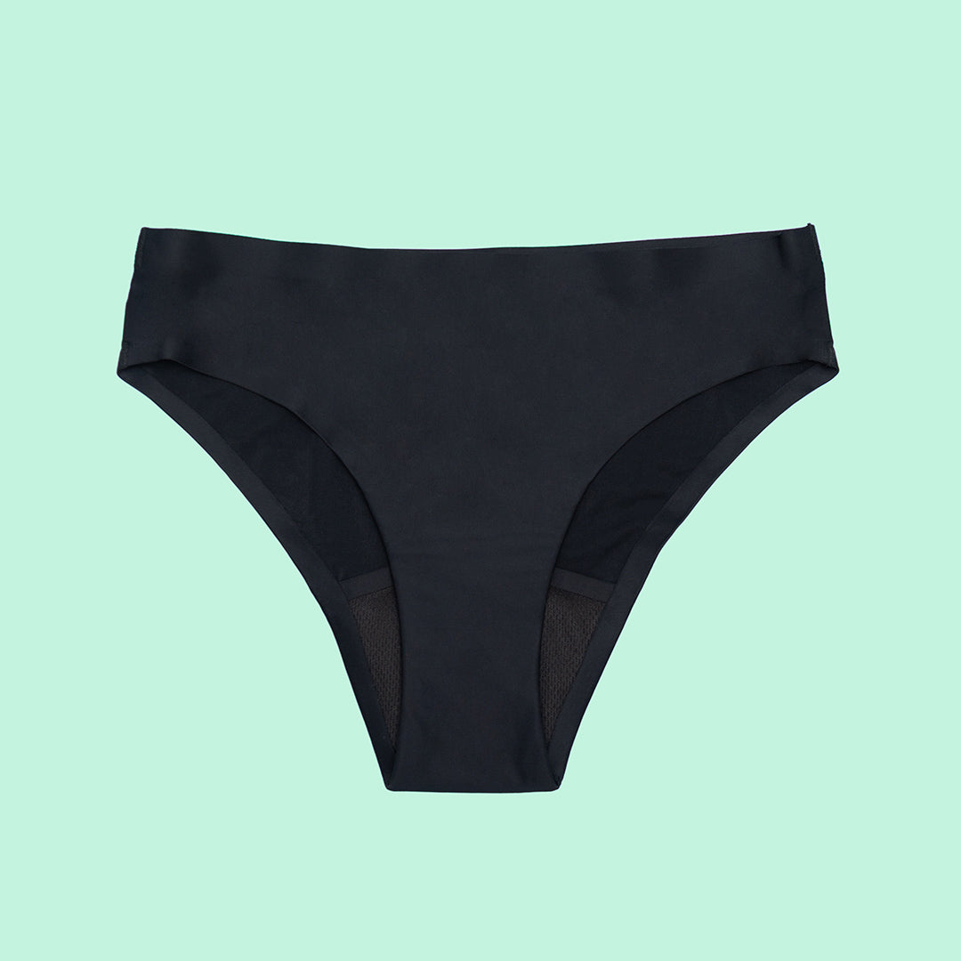 Bikini menstrual sin costura tiro bajo absorbente - color negro | emes