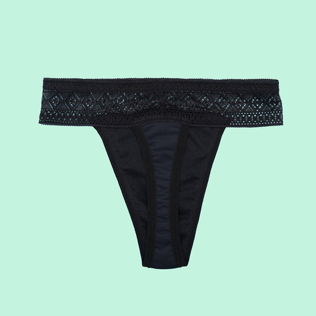 Tanga menstrual absorbente clásica negra dorso | emes

