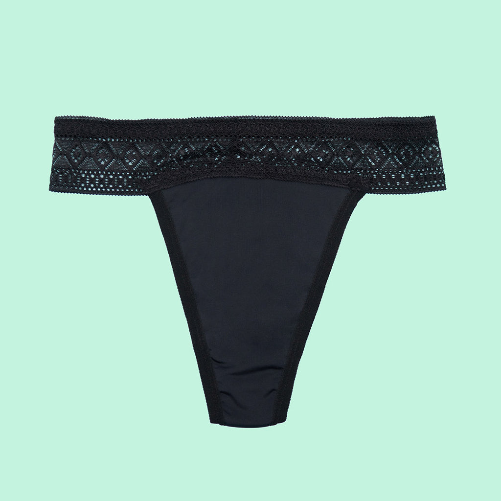 Tanga menstrual absorbente clásica negra frente | emes
