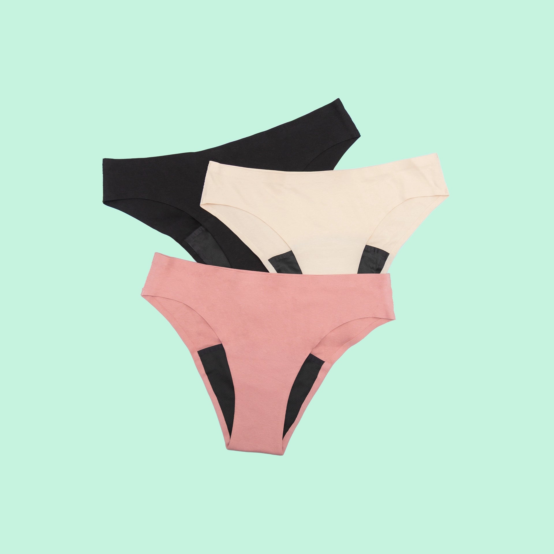 Vedetina menstrual absorbente sin costura tiro medio negra, arena, rosa viejo | emes
